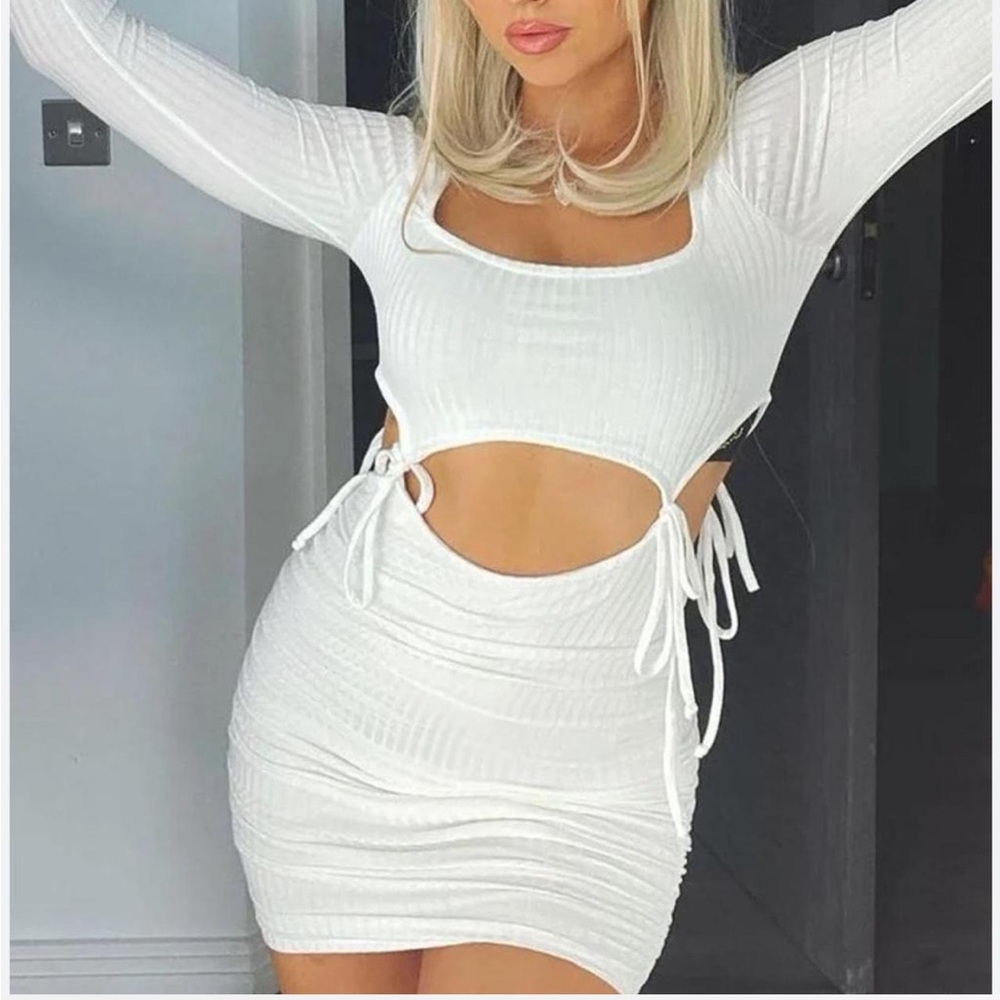 Fashion Nova Cut The Ties Cut Out White Mini Dress